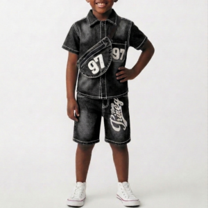 Princely Jeans Top & Shorts with Bag - Black