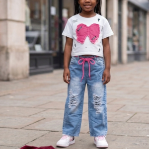 Marg Bow Top Jean Set -White