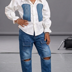 Ava Jean and Shirt Blouse Set