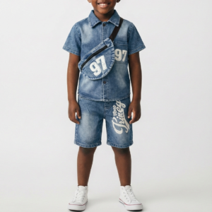 Princely Jeans Top & Shorts with Bag - Blue